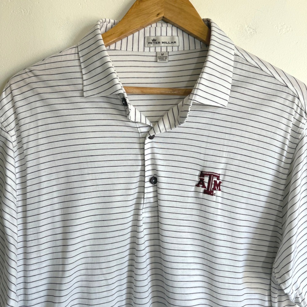 Peter Millar Texas A&M Aggies Polo Shirt Mens M Striped Cotton Golf Preppy NCAA - Picture 2 of 13